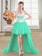 Designer Turquoise Organza Lace Up Prom Dress Sleeveless High Low Beading