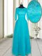 Empire Teal Scoop Tulle Half Sleeves Floor Length Zipper