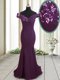 Spectacular Mermaid Off the Shoulder Dark Purple Chiffon Zipper Prom Party Dress Sleeveless Brush Train Beading and Sequins