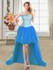 Floor Length Lace Up Prom Dresses Blue for Prom and Party with Beading
