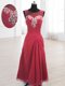 Scoop Sleeveless Lace Up Floor Length Beading and Ruching Prom Evening Gown
