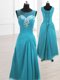 Scoop Floor Length Lace Up Teal for Prom and Party with Beading and Ruching
