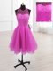 Beautiful Fuchsia High-neck Neckline Sequins Prom Evening Gown Sleeveless Lace Up