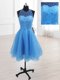 Suitable Baby Blue Prom Dress Prom and Party and For with Sequins High-neck Sleeveless Lace Up