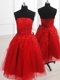 Amazing Red Strapless Neckline Embroidery Prom Gown Sleeveless Lace Up