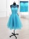 Custom Made Sleeveless Knee Length Sequins Lace Up Evening Dress with Baby Blue