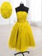 Glamorous Strapless Sleeveless Lace Up Homecoming Dress Yellow Organza