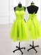Enchanting High-neck Sleeveless Prom Evening Gown Knee Length Sequins Yellow Green Organza
