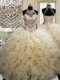 Halter Top Beading and Ruffles Quince Ball Gowns Champagne Lace Up Sleeveless Floor Length