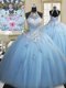 Inexpensive Light Blue High-neck Neckline Embroidery Sweet 16 Dresses Sleeveless Lace Up