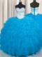 Baby Blue Lace Up Sweetheart Beading and Ruffles Sweet 16 Dresses Tulle Sleeveless