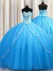 Sleeveless Brush Train Lace Up Beading 15 Quinceanera Dress
