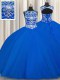 Royal Blue Scoop Lace Up Beading Quinceanera Gowns Sleeveless