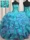 Visible Boning Beaded Bodice Sleeveless Floor Length Beading and Ruffles Lace Up Sweet 16 Dress with Multi-color