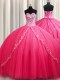 Superior Hot Pink Lace Up Sweet 16 Dresses Beading Sleeveless Brush Train