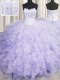 Low Price Scalloped Sleeveless Floor Length Beading and Ruffles Lace Up Sweet 16 Dresses with Lavender