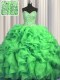 Visible Boning Bling-bling Sweetheart Sleeveless Vestidos de Quinceanera With Train Sweep Train Beading and Ruffles Organza
