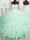 Visible Boning Apple Green Scalloped Lace Up Beading and Ruffles Ball Gown Prom Dress Sleeveless