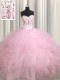 Visible Boning Floor Length Ball Gowns Sleeveless Baby Pink Sweet 16 Dress Lace Up