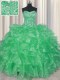 Visible Boning Organza Sleeveless Floor Length Quinceanera Dress and Beading and Ruffles