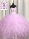 Graceful Visible Boning Lilac Lace Up 15th Birthday Dress Beading and Appliques and Ruffles Sleeveless Floor Length