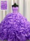 Low Price Lavender Ball Gowns Sweetheart Sleeveless Organza With Train Court Train Lace Up Beading and Pick Ups 15 Quinceanera Dress