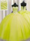 Best Really Puffy Floor Length Yellow Green Ball Gown Prom Dress Sweetheart Sleeveless Lace Up