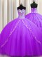 Purple Tulle Lace Up Sweet 16 Quinceanera Dress Sleeveless Sweep Train Beading
