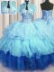 Visible Boning Bling-bling Floor Length Multi-color Sweet 16 Quinceanera Dress Organza Sleeveless Beading and Ruffled Layers