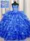 Most Popular Ruffled Layers Ball Gowns Quince Ball Gowns Royal Blue Sweetheart Organza Sleeveless Floor Length Lace Up