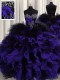 Beautiful Black And Purple Sleeveless Beading and Ruffles Floor Length Quinceanera Gowns