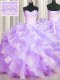Two Tone Visible Boning Multi-color Organza Lace Up Sweetheart Sleeveless Floor Length Quince Ball Gowns Beading and Ruffles