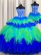 Spectacular Three Piece Visible Boning Multi-color Sleeveless Tulle Lace Up Quinceanera Dresses for Military Ball and Sweet 16 and Quinceanera