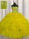 Nice Visible Boning Tulle Sleeveless Floor Length Quince Ball Gowns and Beading and Ruffles and Sequins