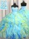 Clearance Multi-color Organza Lace Up Quinceanera Gowns Sleeveless Floor Length Beading and Appliques and Ruffles