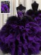 Black And Purple Sleeveless Floor Length Beading and Ruffles Lace Up Sweet 16 Dress