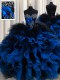 Sleeveless Organza and Tulle Floor Length Lace Up Ball Gown Prom Dress in Royal Blue with Beading and Ruffles