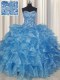 Gorgeous Visible Boning Baby Blue Sleeveless Beading and Ruffles Floor Length Sweet 16 Dress