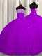 Stylish Really Puffy Floor Length Purple Sweet 16 Quinceanera Dress Strapless Sleeveless Lace Up