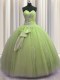 Yellow Green Tulle Lace Up Sweet 16 Quinceanera Dress Sleeveless Floor Length Beading and Sequins and Bowknot