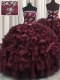 Wine Red Sleeveless Appliques and Ruffles and Ruffled Layers Floor Length Quinceanera Gown