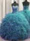 Beaded Bust Organza Sleeveless Floor Length Vestidos de Quinceanera and Beading and Ruffles