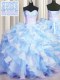 Two Tone Visible Boning Ball Gowns Quinceanera Dresses Blue And White Sweetheart Organza Sleeveless Floor Length Lace Up
