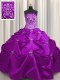 Taffeta Strapless Sleeveless Lace Up Beading and Appliques and Embroidery 15th Birthday Dress in Eggplant Purple