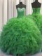 Beaded Bust Green Ball Gowns Organza Sweetheart Sleeveless Beading and Ruffles Floor Length Lace Up Ball Gown Prom Dress