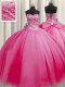 Exceptional Big Puffy Floor Length Rose Pink Quinceanera Gown Tulle Sleeveless Beading