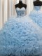 Rolling Flowers Baby Blue Quinceanera Gown Military Ball and Sweet 16 and Quinceanera and For with Beading and Pick Ups Sweetheart Sleeveless Brush Train Lace Up