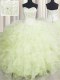 Pretty Yellow Green Sweetheart Lace Up Beading and Ruffles Quinceanera Gown Sleeveless
