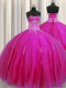 Extravagant Really Puffy Beading and Appliques Vestidos de Quinceanera Fuchsia Lace Up Sleeveless Floor Length