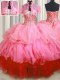 Visible Boning Bling-bling Sweetheart Sleeveless Lace Up Quinceanera Dress Rose Pink Organza